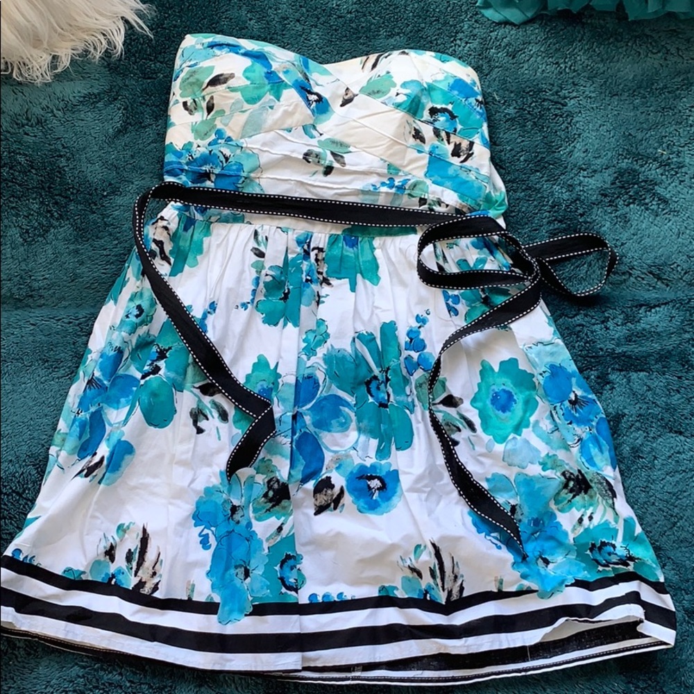 Strapless blue floral dress